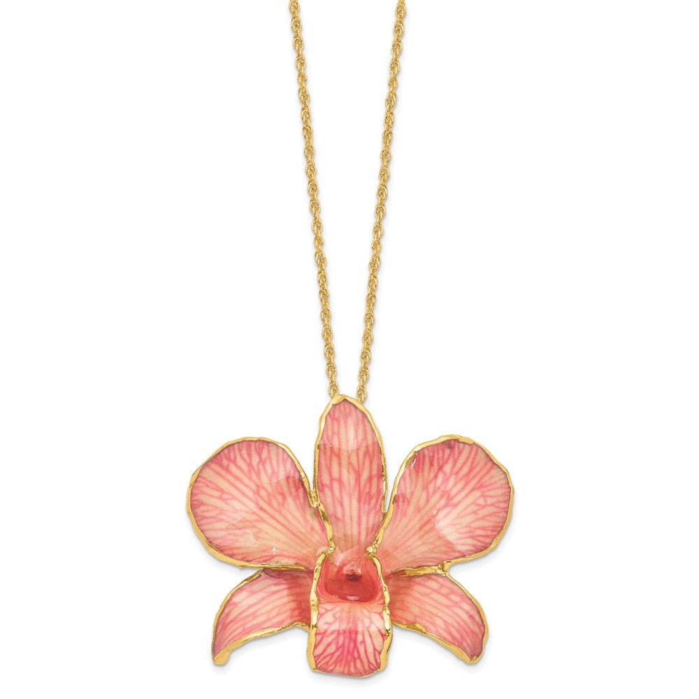 Mode 24K Gold-trim Lacquer Dipped Rosa Echt Dendrobium Orchidee 20 Zoll Goldfarben Halskette