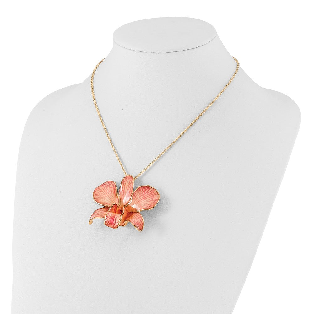 Mode 24K Gold-trim Lacquer Dipped Rosa Echt Dendrobium Orchidee 20 Zoll Goldfarben Halskette