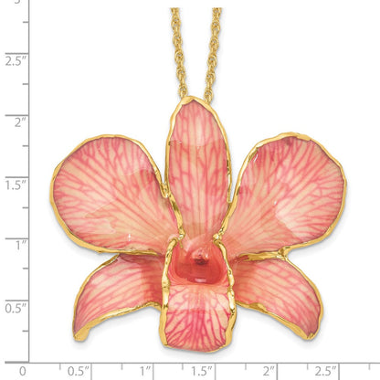 Mode 24K Gold-trim Lacquer Dipped Rosa Echt Dendrobium Orchidee 20 Zoll Goldfarben Halskette