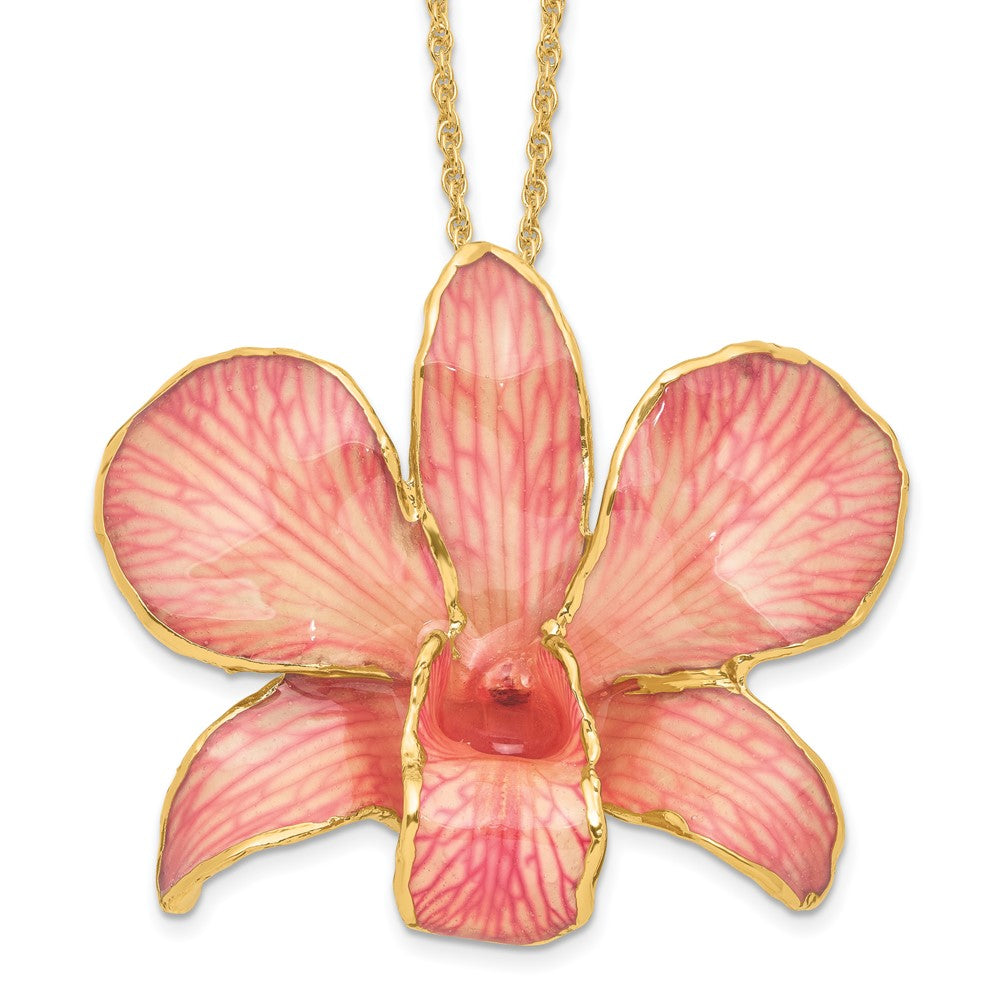 Mode 24K Gold-trim Lacquer Dipped Rosa Echt Dendrobium Orchidee 20 Zoll Goldfarben Halskette