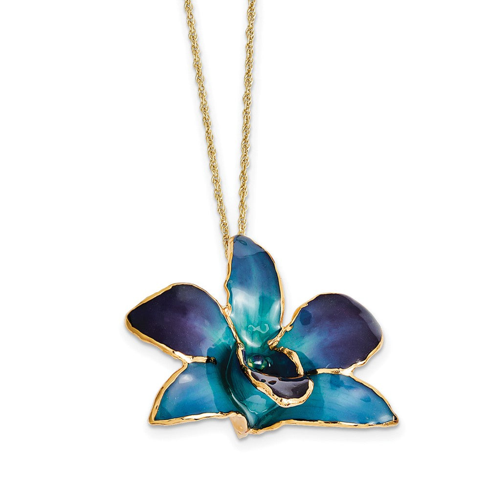 Mode 24K Gold-trim Lacquer Dipped Lila und Blau Echt Dendrobium Orchidee 20 Zoll Goldfarben Halskette