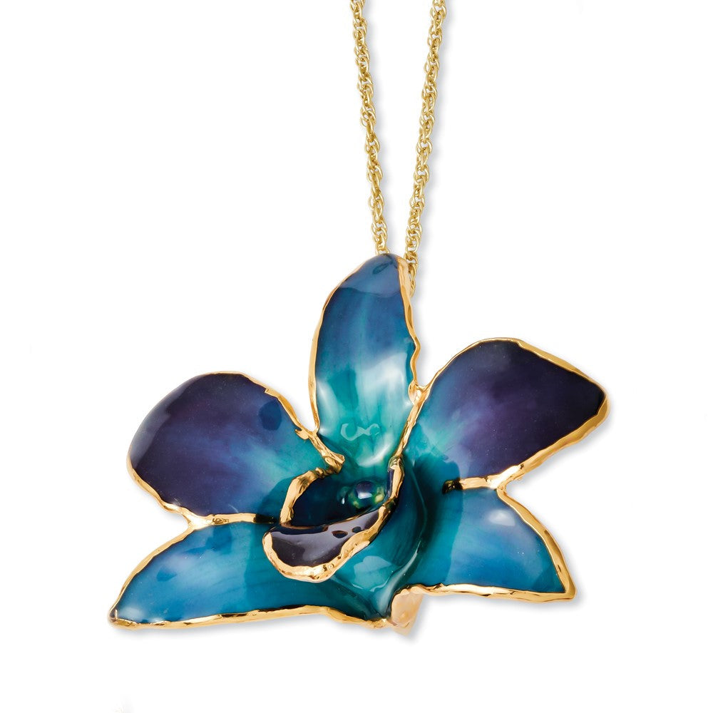 Mode 24K Gold-trim Lacquer Dipped Lila und Blau Echt Dendrobium Orchidee 20 Zoll Goldfarben Halskette