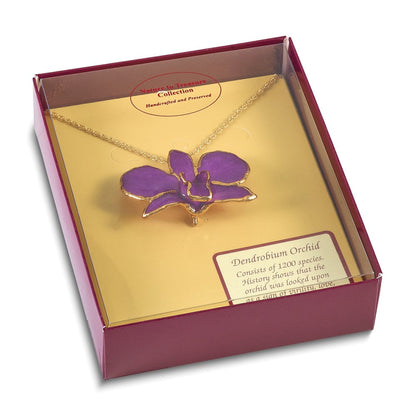 Mode 24K Gold-trim Lacquer Dipped Lila Echt Dendrobium Orchidee 20 Zoll Goldfarben Halskette