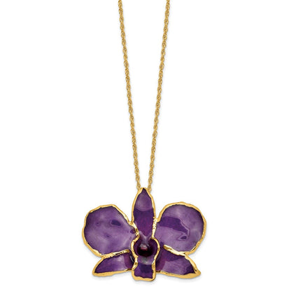 Mode 24K Gold-trim Lacquer Dipped Lila Echt Dendrobium Orchidee 20 Zoll Goldfarben Halskette