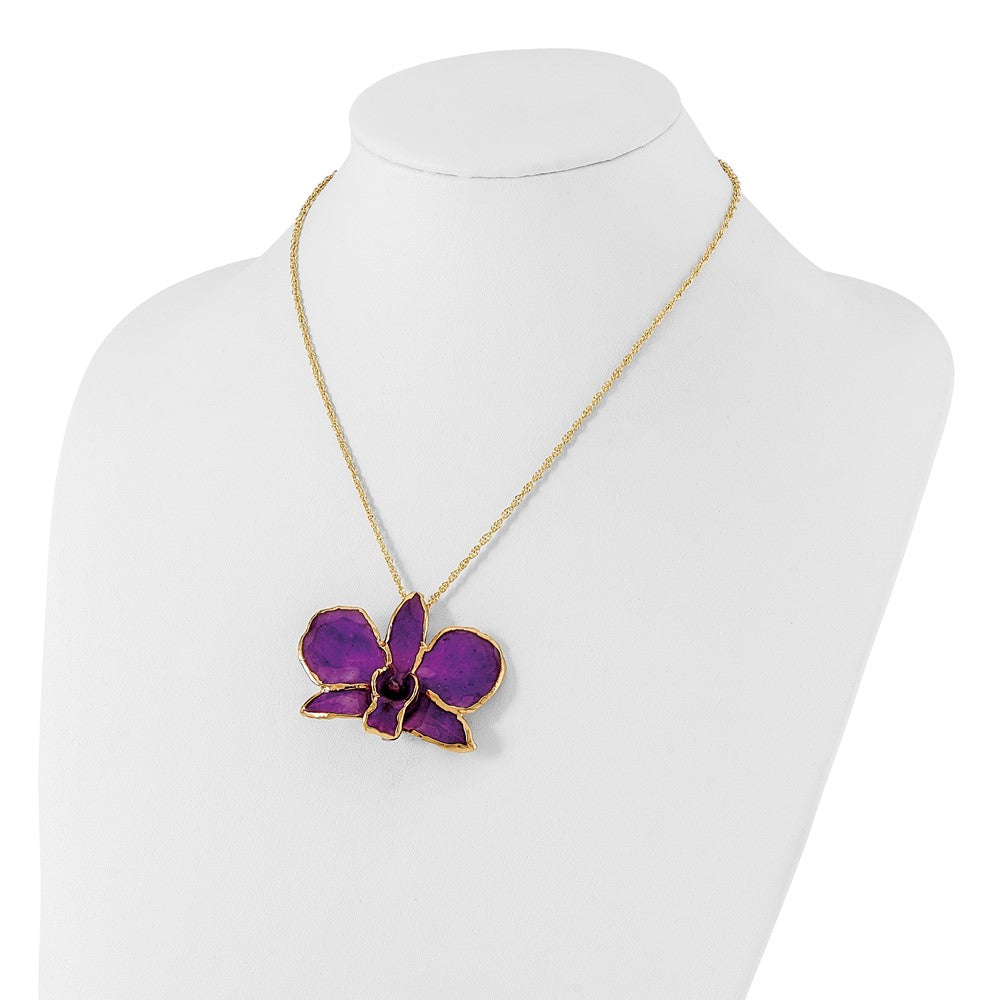 Mode 24K Gold-trim Lacquer Dipped Lila Echt Dendrobium Orchidee 20 Zoll Goldfarben Halskette