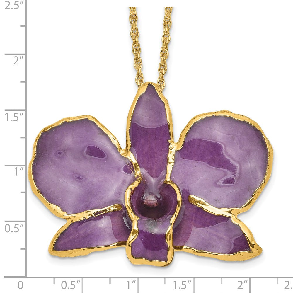 Mode 24K Gold-trim Lacquer Dipped Lila Echt Dendrobium Orchidee 20 Zoll Goldfarben Halskette