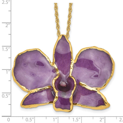 Mode 24K Gold-trim Lacquer Dipped Lila Echt Dendrobium Orchidee 20 Zoll Goldfarben Halskette
