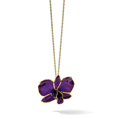 Mode 24K Gold-trim Lacquer Dipped Lila Echt Dendrobium Orchidee 20 Zoll Goldfarben Halskette