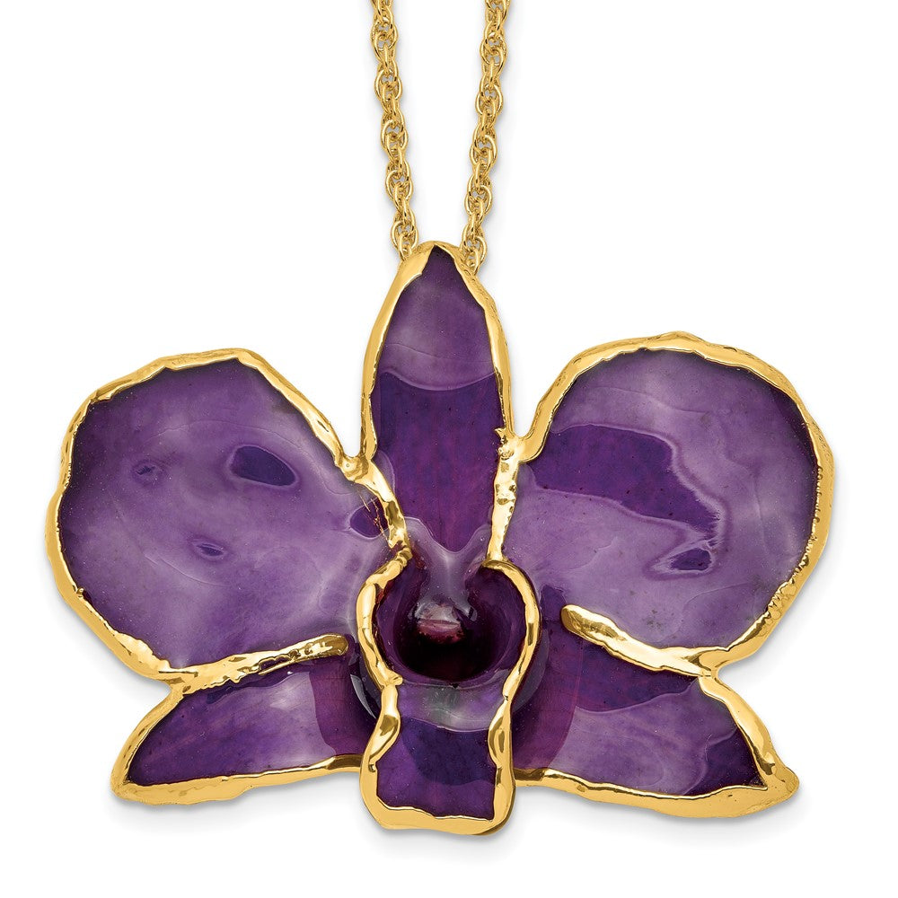 Mode 24K Gold-trim Lacquer Dipped Lila Echt Dendrobium Orchidee 20 Zoll Goldfarben Halskette