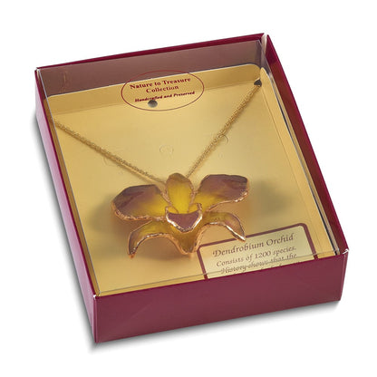 Mode 24K Gold-trim Lacquer Dipped Lila und Gelb Echt Dendrobium Orchidee 20 Zoll Goldfarben Halskette