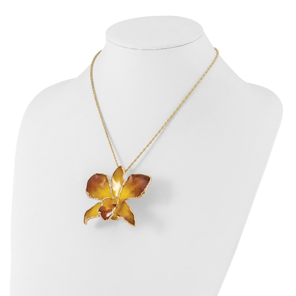 Mode 24K Gold-trim Lacquer Dipped Lila und Gelb Echt Dendrobium Orchidee 20 Zoll Goldfarben Halskette