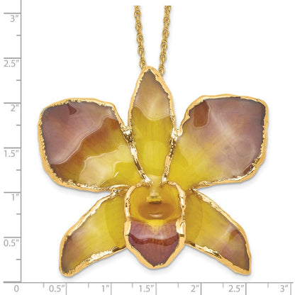 Mode 24K Gold-trim Lacquer Dipped Lila und Gelb Echt Dendrobium Orchidee 20 Zoll Goldfarben Halskette