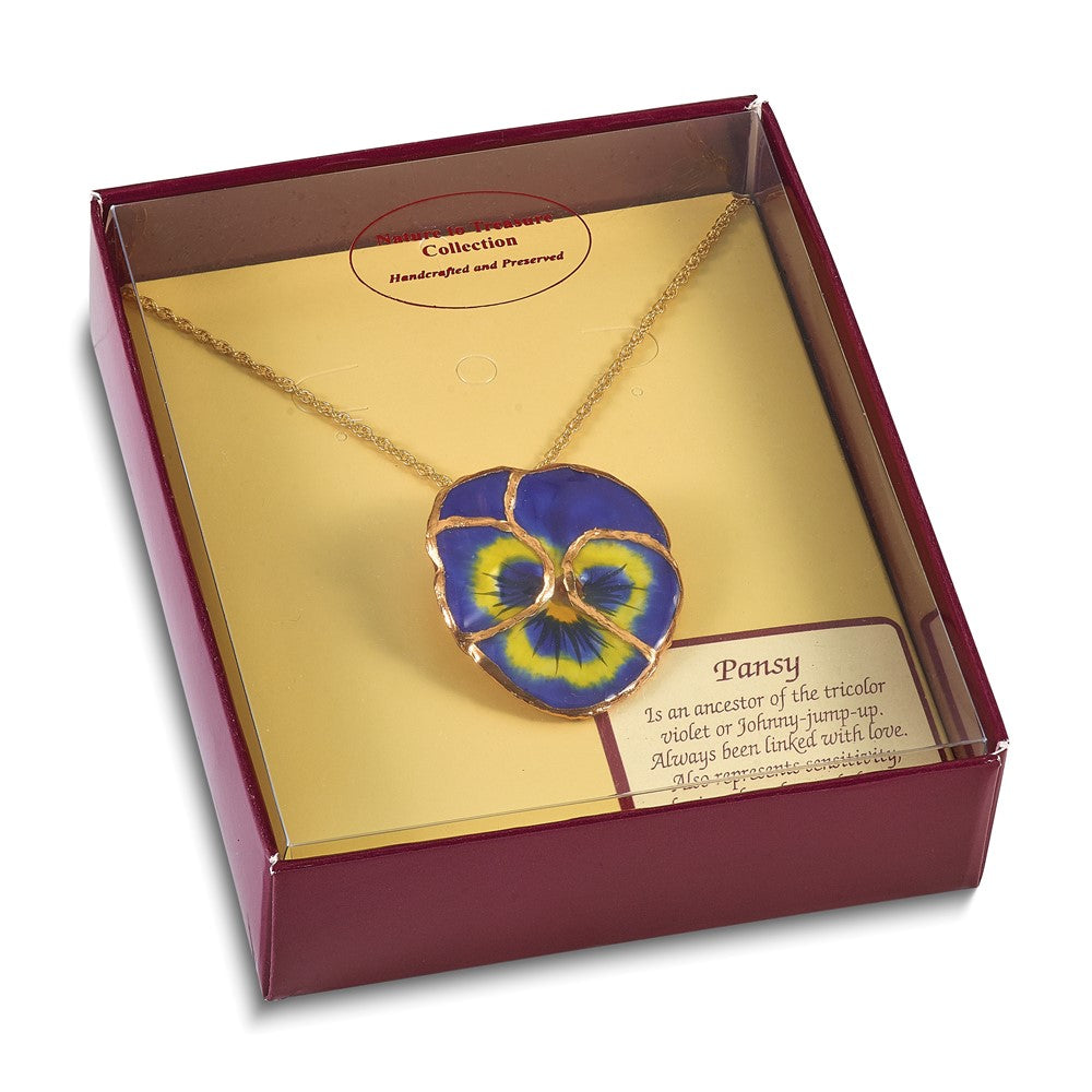 Mode 24K Gold-trim Lacquer Dipped Blau Echt Pansy mit 20 Zoll Goldfarben Halskette