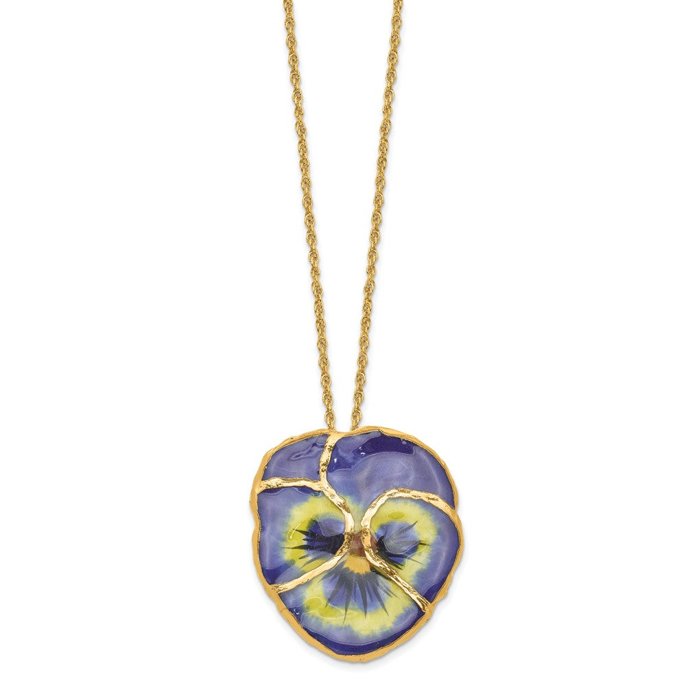 Mode 24K Gold-trim Lacquer Dipped Blau Echt Pansy mit 20 Zoll Goldfarben Halskette