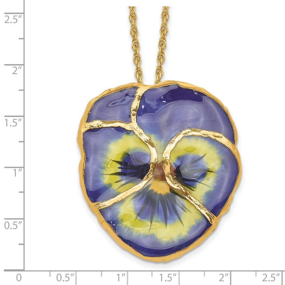 Mode 24K Gold-trim Lacquer Dipped Blau Echt Pansy mit 20 Zoll Goldfarben Halskette