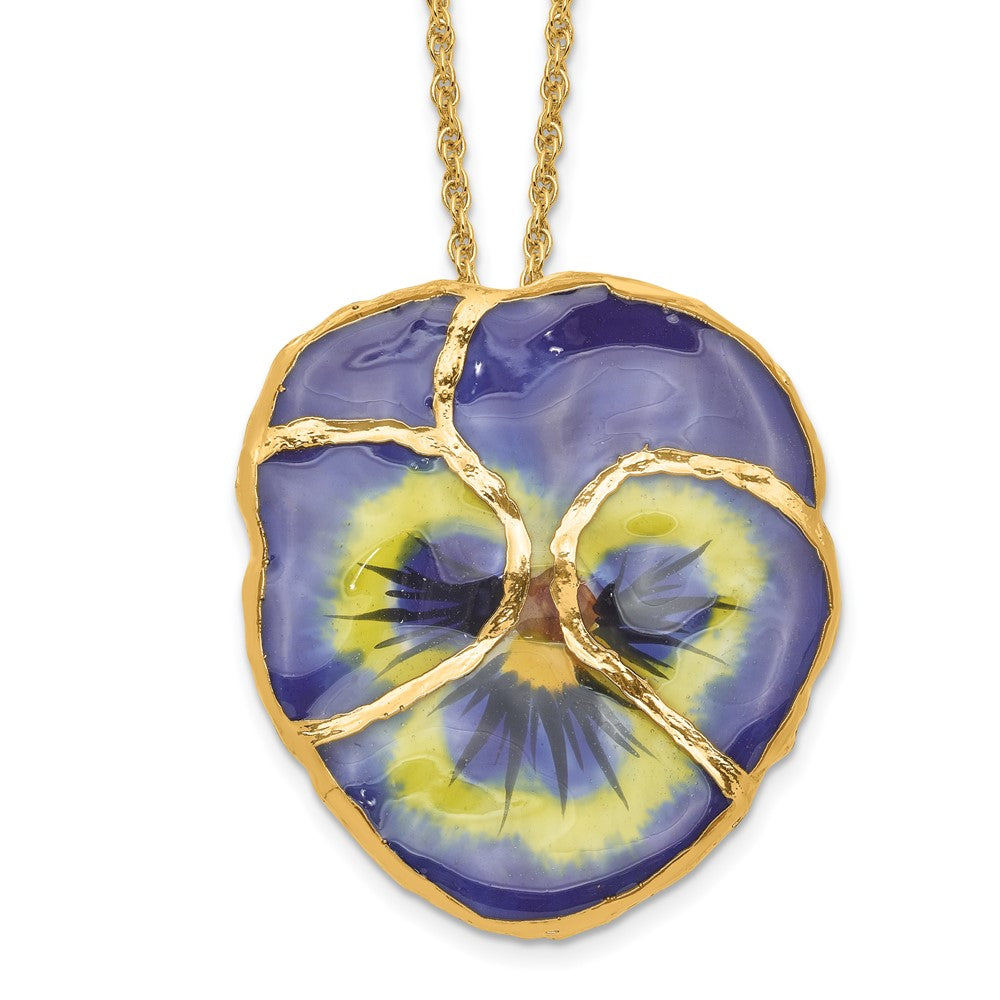 Mode 24K Gold-trim Lacquer Dipped Blau Echt Pansy mit 20 Zoll Goldfarben Halskette