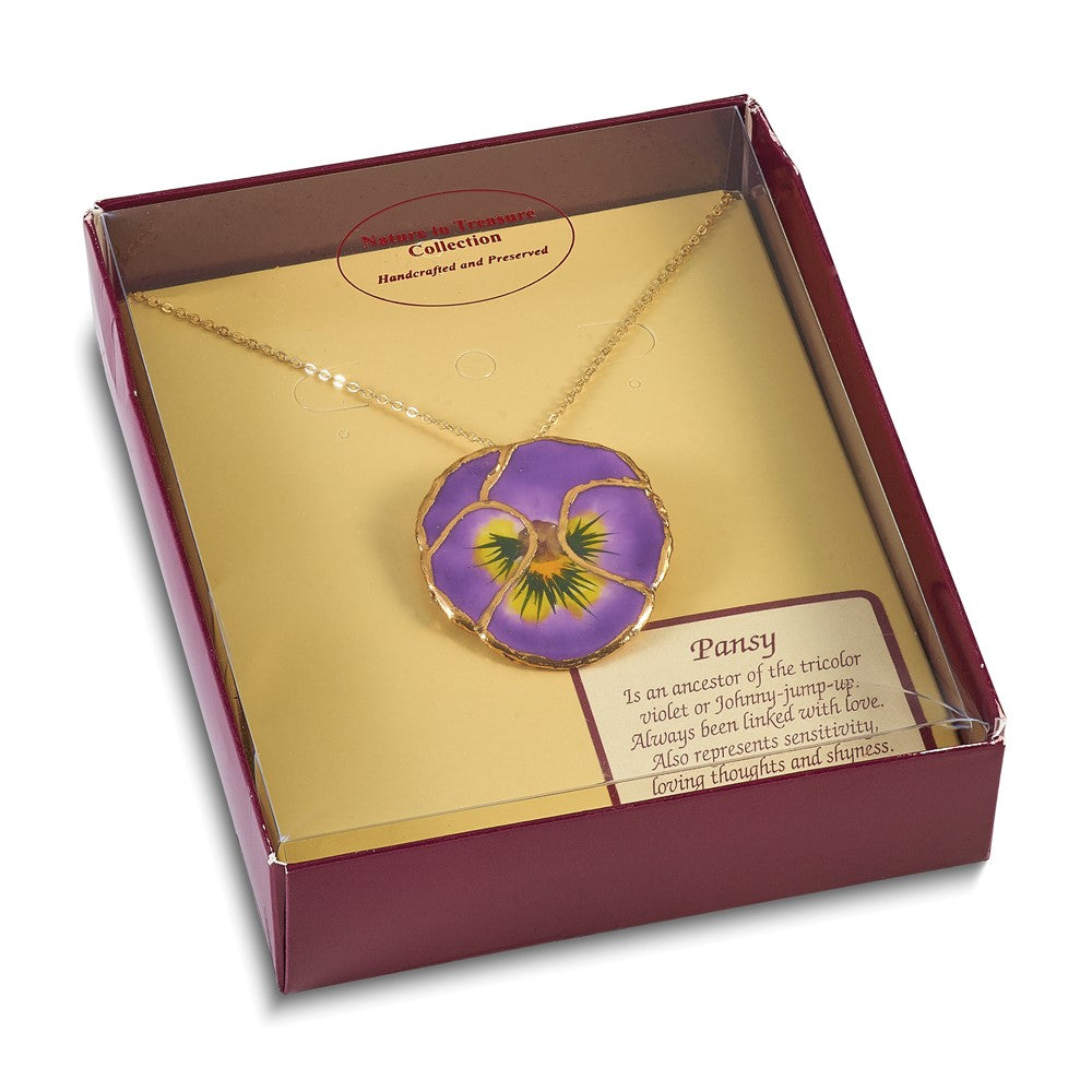 Mode 24K Gold-trim Lacquer Dipped Lilac Echt Pansy 20 Zoll Goldfarben Halskette