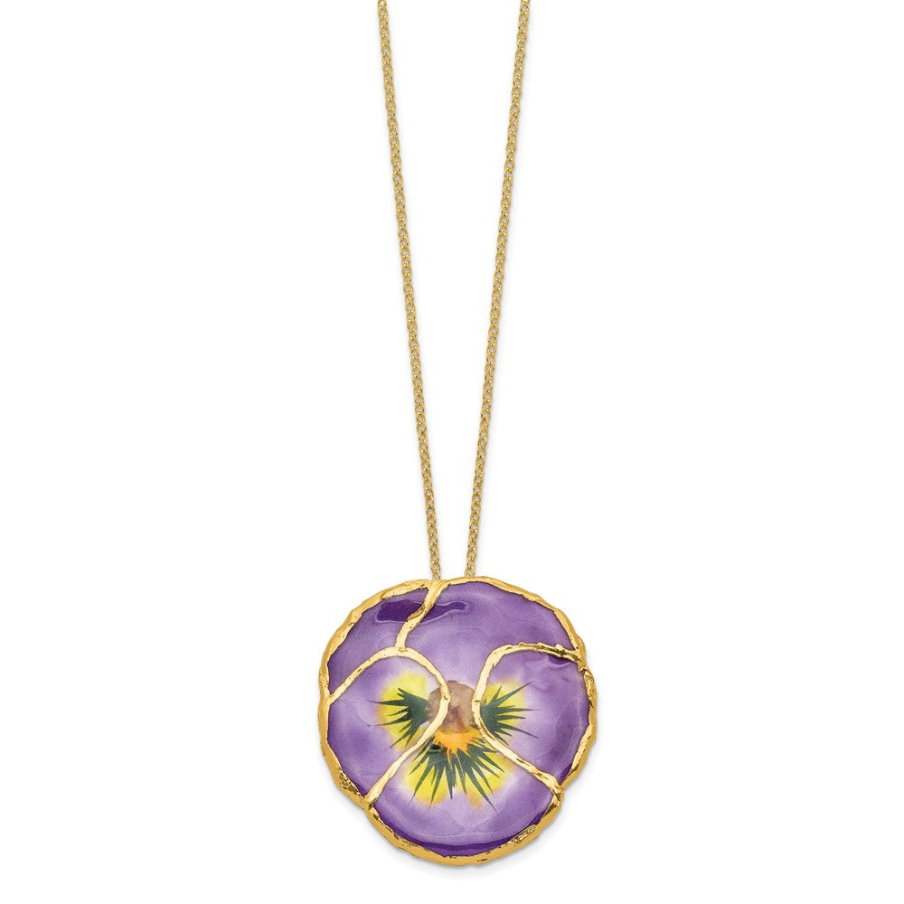 Mode 24K Gold-trim Lacquer Dipped Lilac Echt Pansy 20 Zoll Goldfarben Halskette