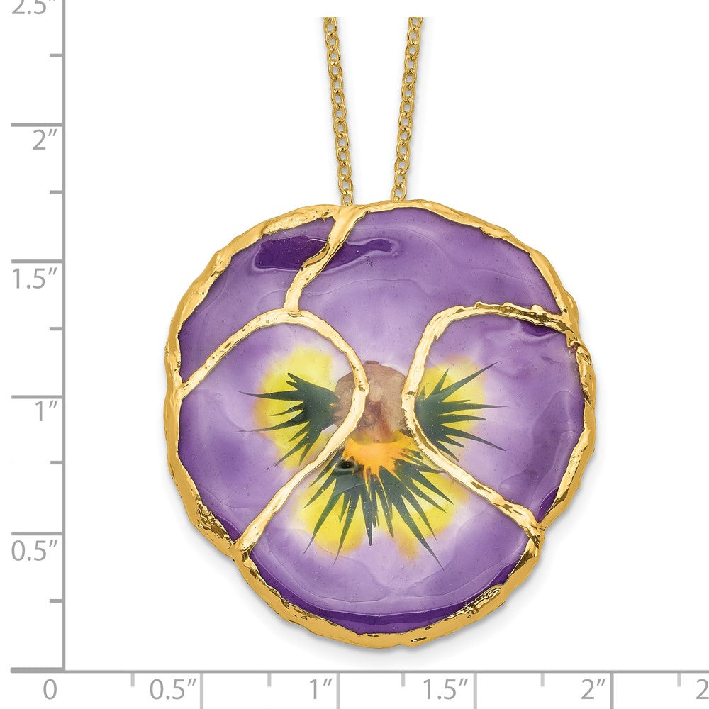 Mode 24K Gold-trim Lacquer Dipped Lilac Echt Pansy 20 Zoll Goldfarben Halskette