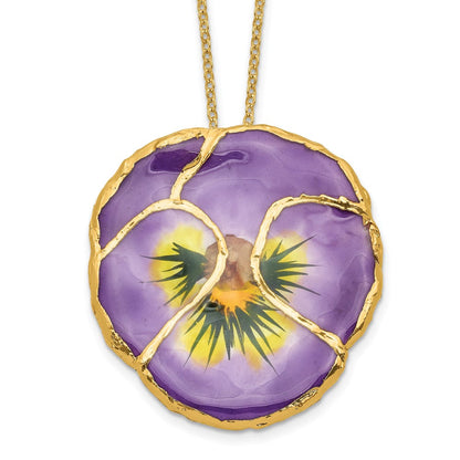 Mode 24K Gold-trim Lacquer Dipped Lilac Echt Pansy 20 Zoll Goldfarben Halskette