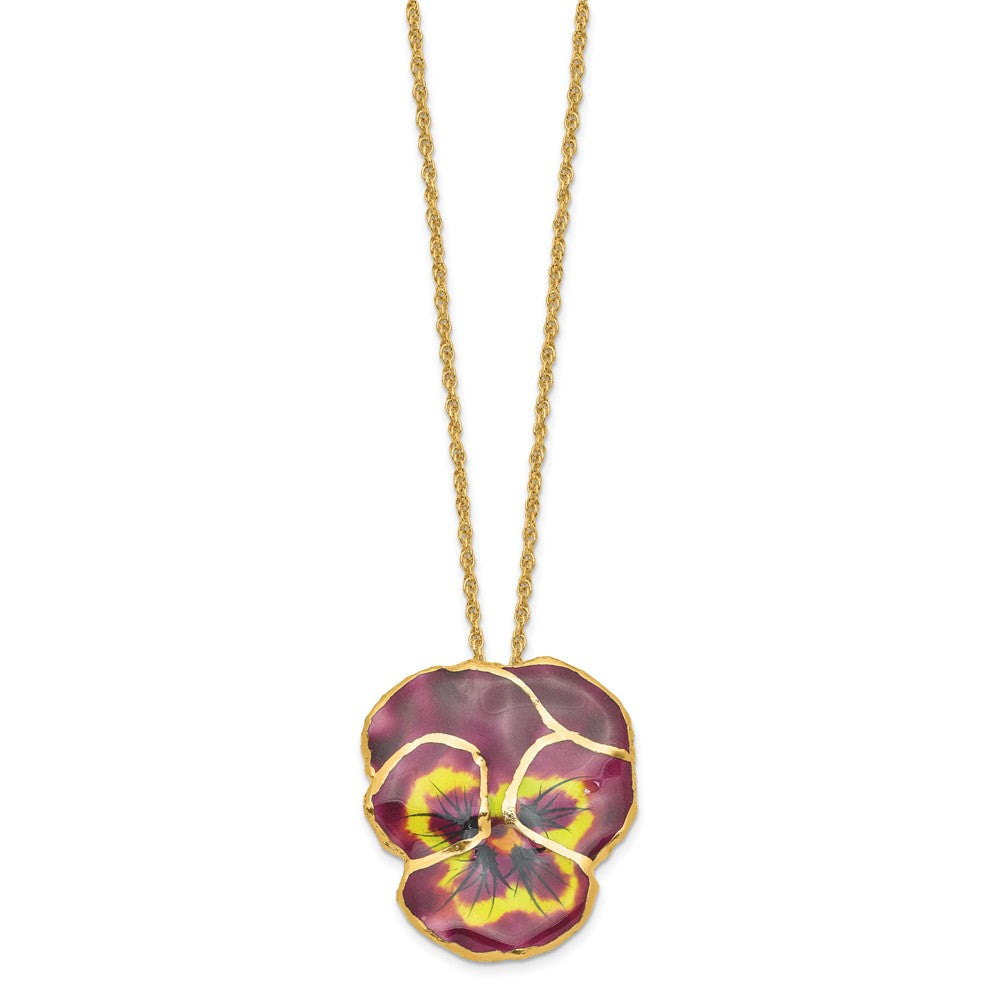 Mode 24K Gold-trim Lacquer Dipped Violet Echt Pansy 20 Zoll Goldfarben Halskette