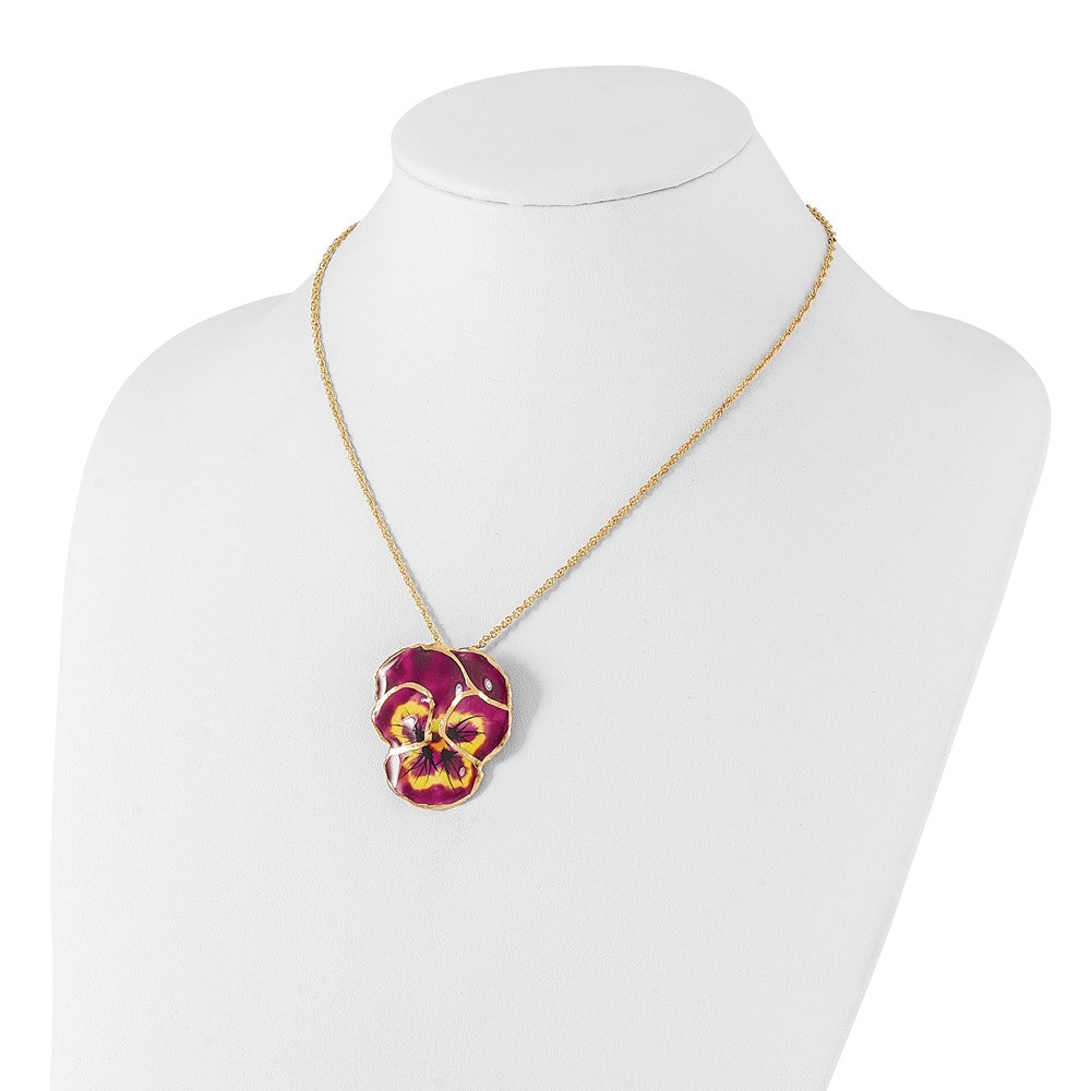 Mode 24K Gold-trim Lacquer Dipped Violet Echt Pansy 20 Zoll Goldfarben Halskette