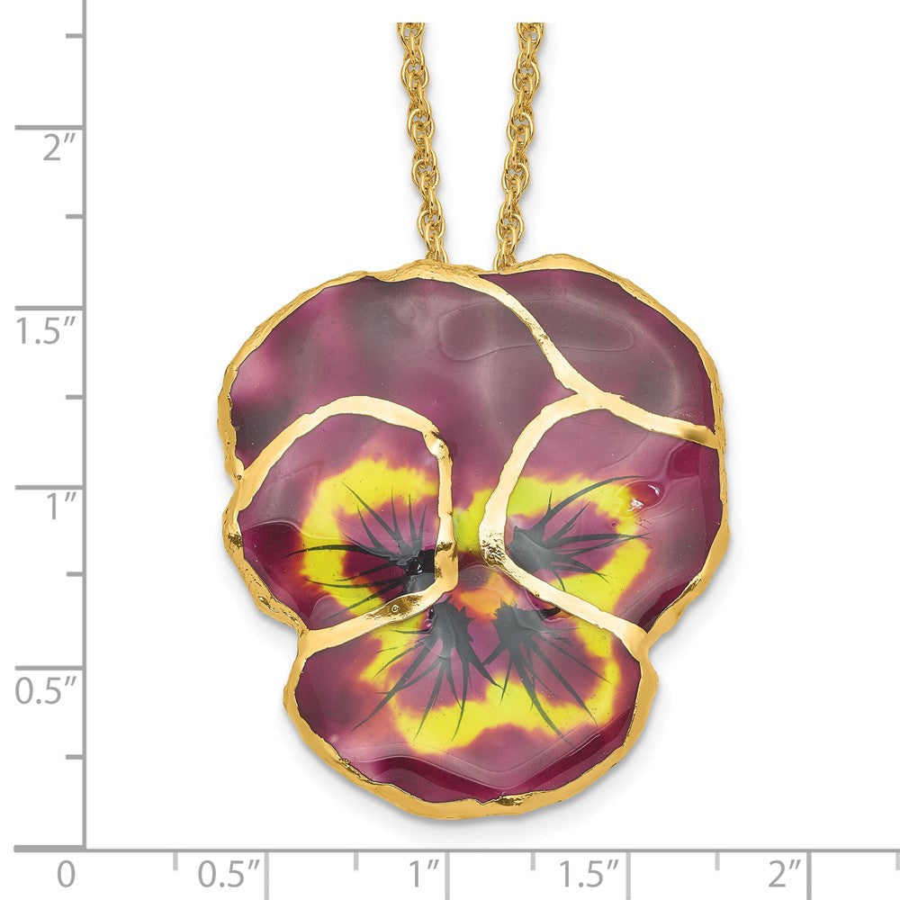 Mode 24K Gold-trim Lacquer Dipped Violet Echt Pansy 20 Zoll Goldfarben Halskette
