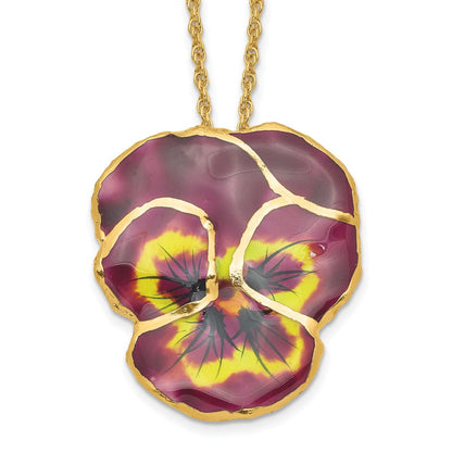 Mode 24K Gold-trim Lacquer Dipped Violet Echt Pansy 20 Zoll Goldfarben Halskette