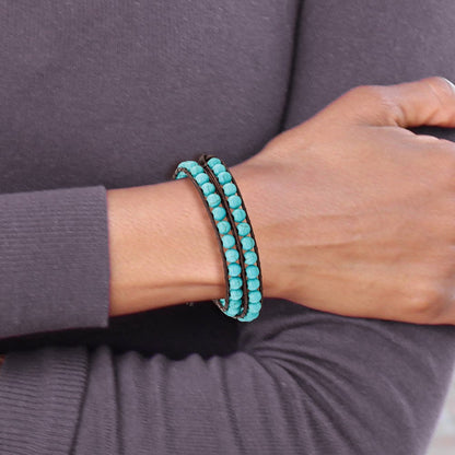 20 Zoll 4mm Dyed Türkis Leder Kordel Multi Wickel Armband