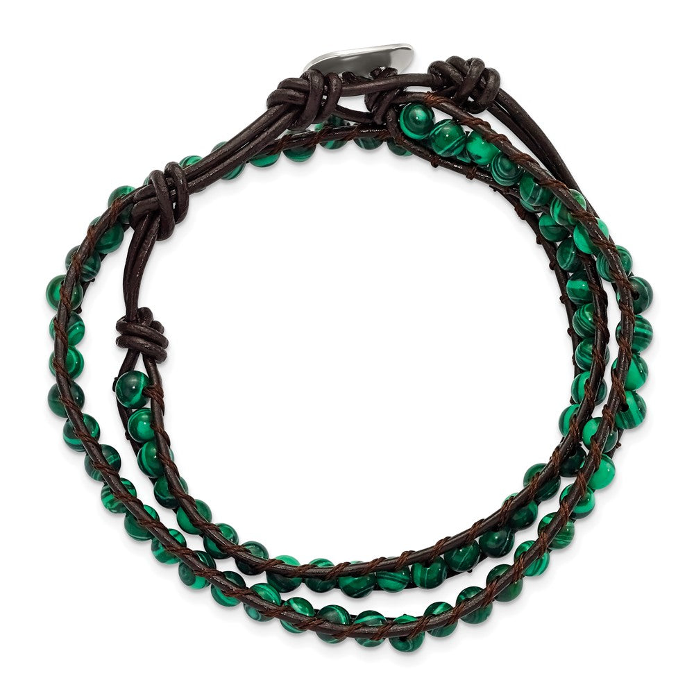 13 Zoll 6mm Grün Malachite Perlen Leder Kordel Multi Wickel Armband