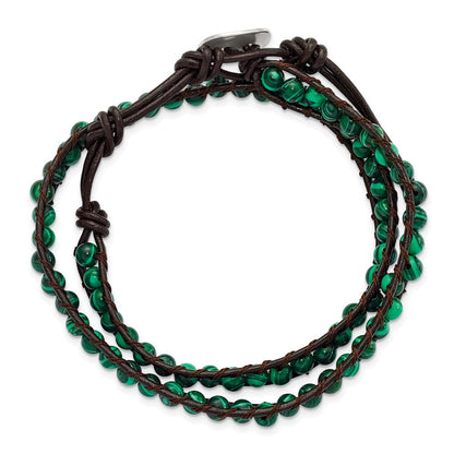 13 Zoll 6mm Grün Malachite Perlen Leder Kordel Multi Wickel Armband