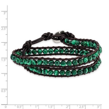 13 Zoll 6mm Grün Malachite Perlen Leder Kordel Multi Wickel Armband