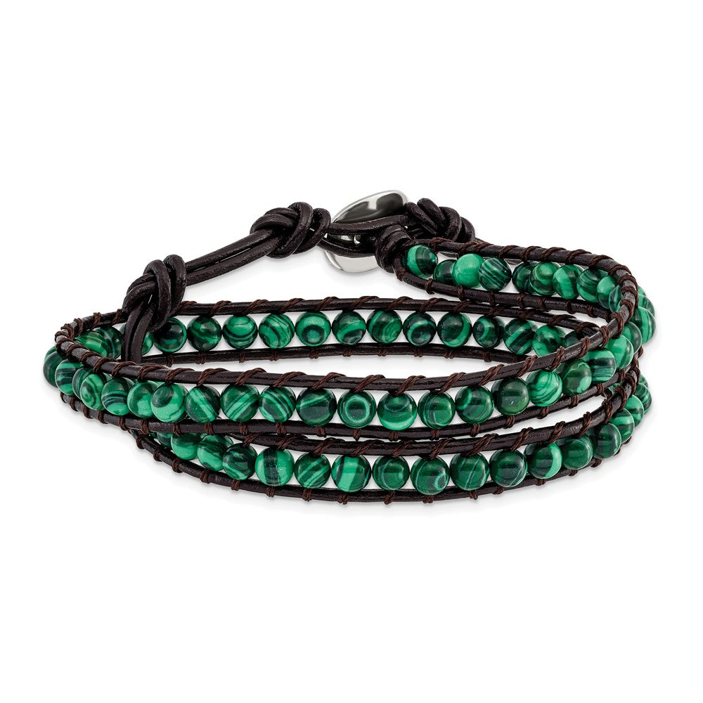 13 Zoll 6mm Grün Malachite Perlen Leder Kordel Multi Wickel Armband