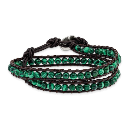 13 Zoll 6mm Grün Malachite Perlen Leder Kordel Multi Wickel Armband