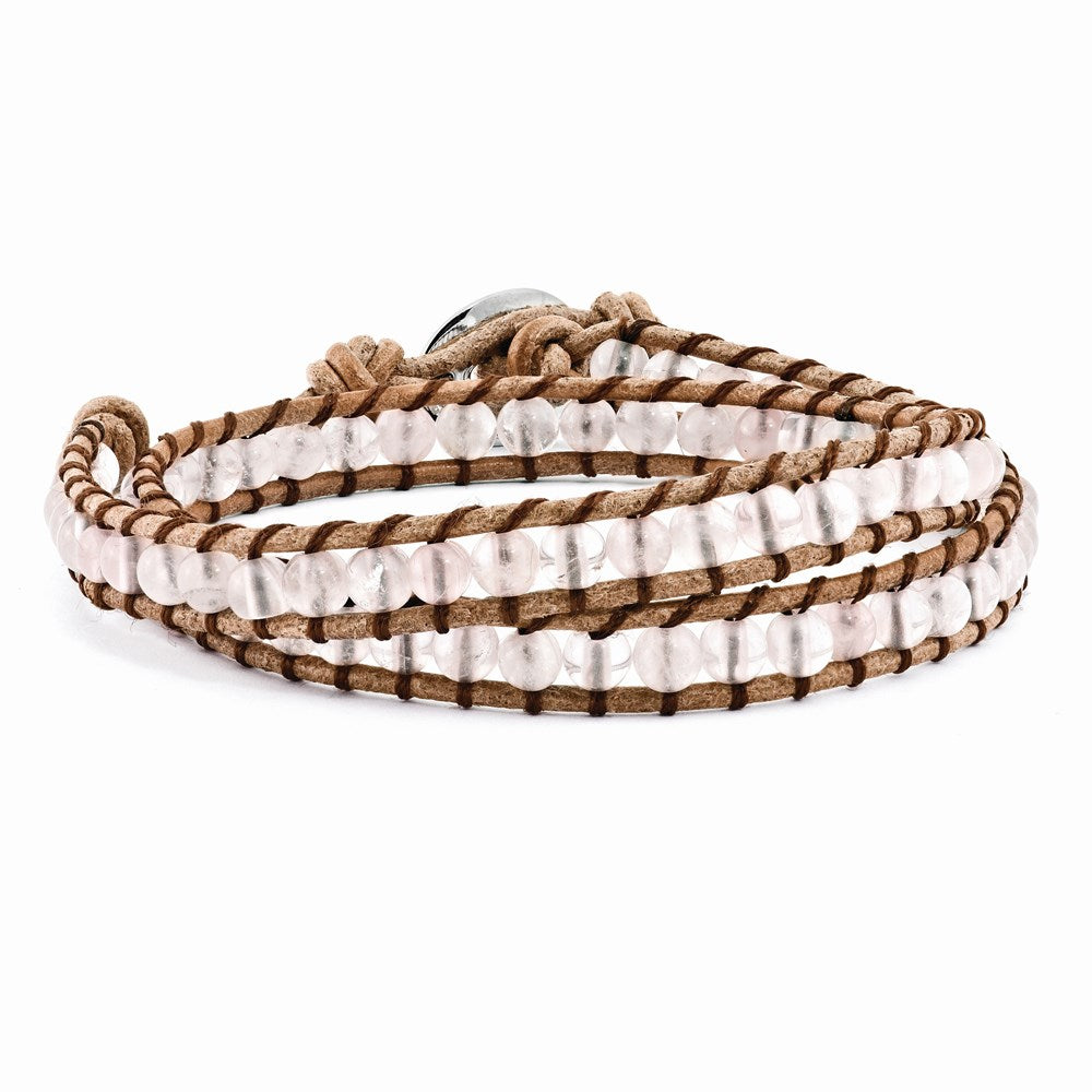 13 Zoll 6mm Rose Quarz Perlen Leder Kordel Multi Wickel Armband