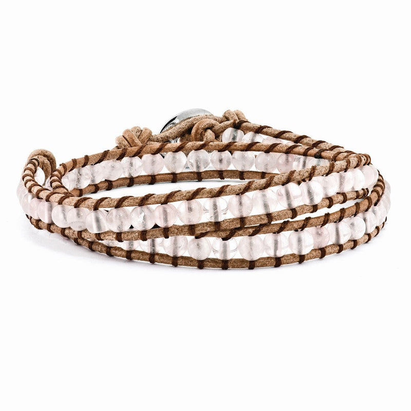 13 Zoll 6mm Rose Quarz Perlen Leder Kordel Multi Wickel Armband