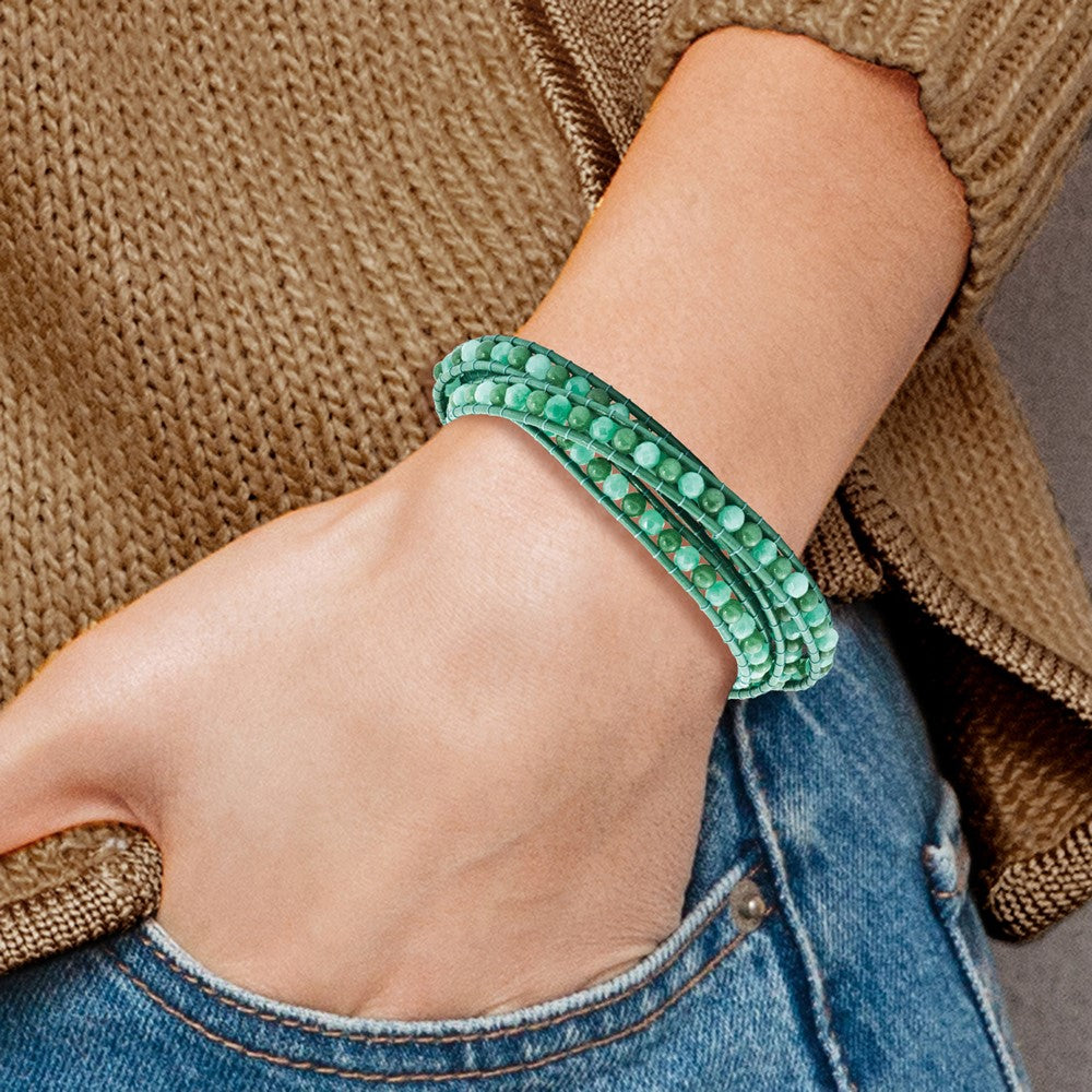 34 Zoll Grün Aventurine/green Quarz/fw Zuchtperle Verschluss Leder Wickel Armband