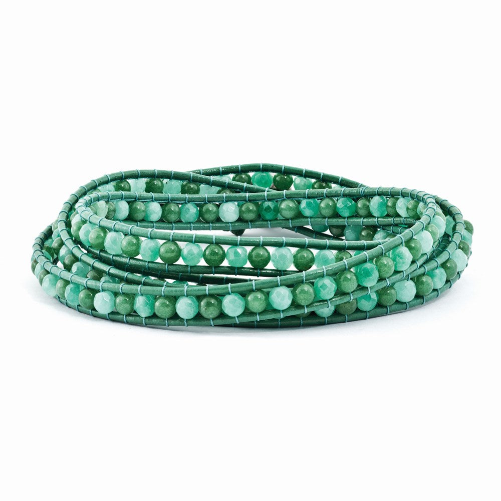34 Zoll Grün Aventurine/green Quarz/fw Zuchtperle Verschluss Leder Wickel Armband