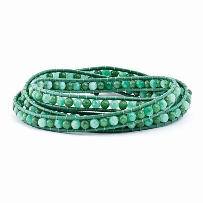 34 Zoll Grün Aventurine/green Quarz/fw Zuchtperle Verschluss Leder Wickel Armband