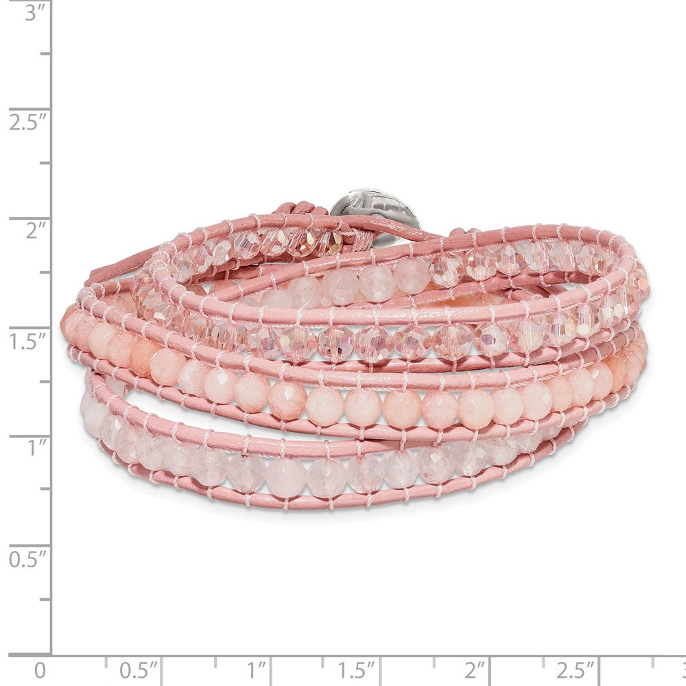 20 Zoll Leder Rose/pink Quarz Kristall Multi Wickel/ Knopf Armband