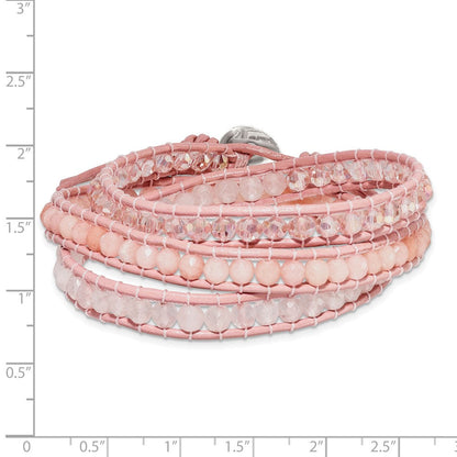 20 Zoll Leder Rose/pink Quarz Kristall Multi Wickel/ Knopf Armband