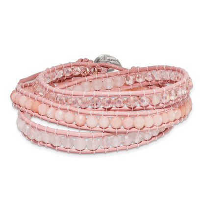 20 Zoll Leder Rose/pink Quarz Kristall Multi Wickel/ Knopf Armband