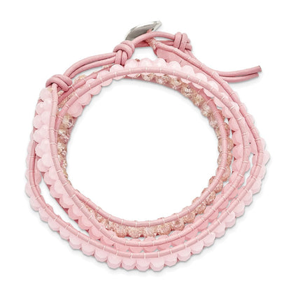 20 Zoll Rosa Leder Rose Quarz Gekugelt Multi Wickel Messing Knopf Armband