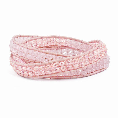20 Zoll Rosa Leder Rose Quarz Gekugelt Multi Wickel Messing Knopf Armband