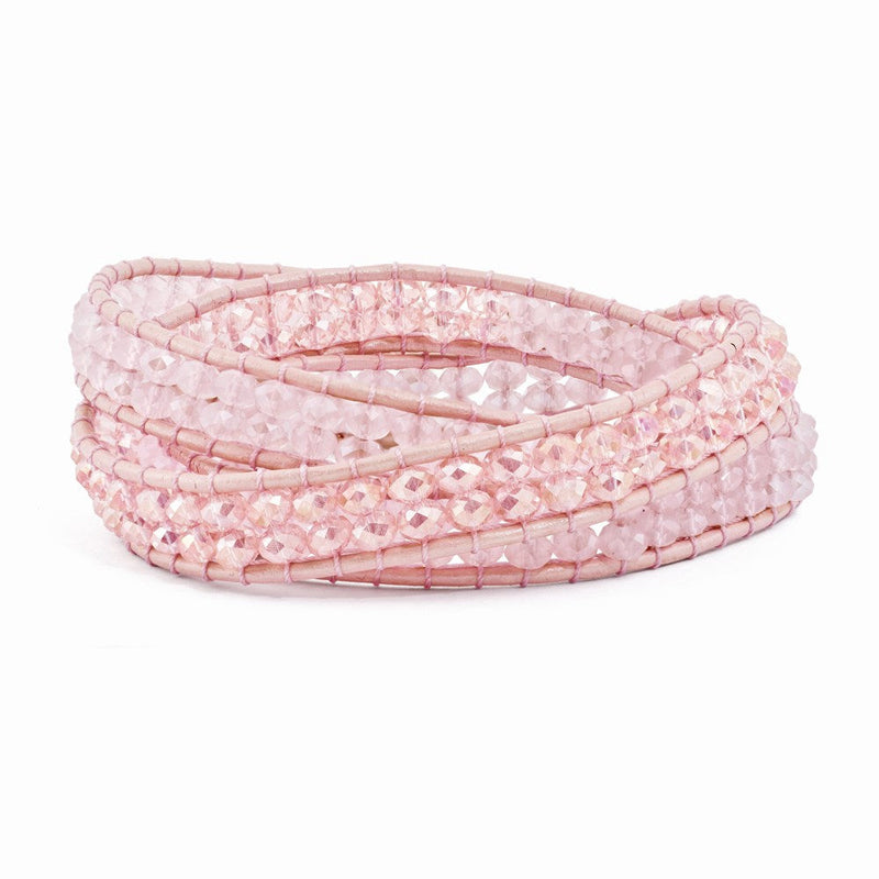 20 Zoll Rosa Leder Rose Quarz Gekugelt Multi Wickel Messing Knopf Armband