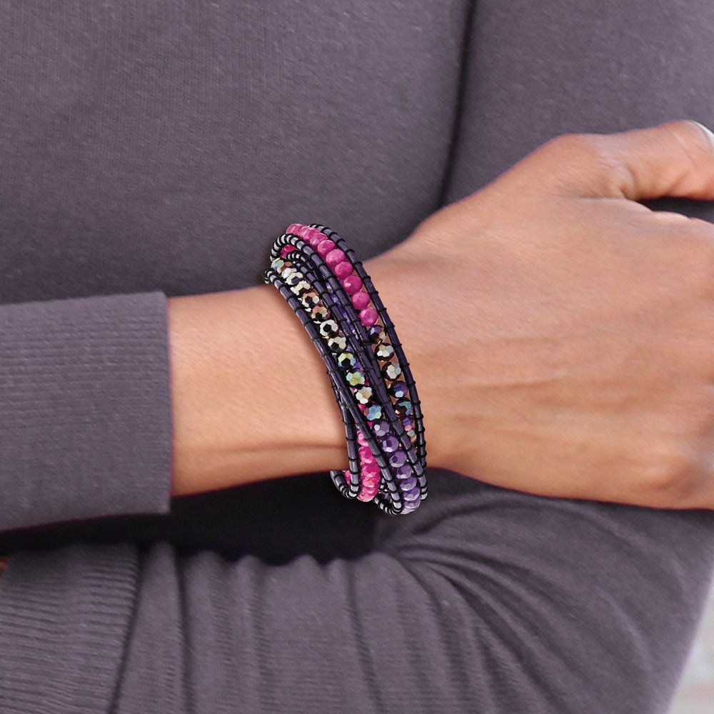 20 Zoll Multi Kristall/multi Colored Jade Gekugelt Leder Multi-wrap Armband