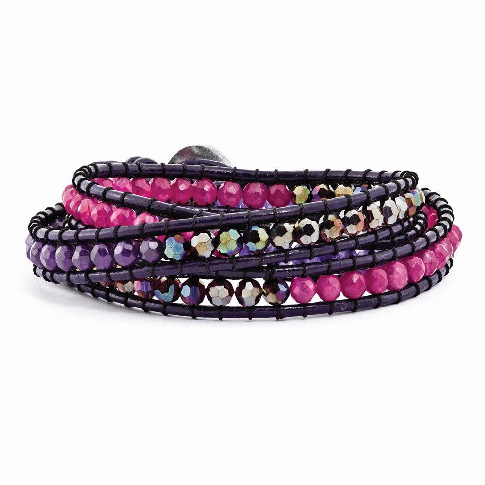 20 Zoll Multi Kristall/multi Colored Jade Gekugelt Leder Multi-wrap Armband