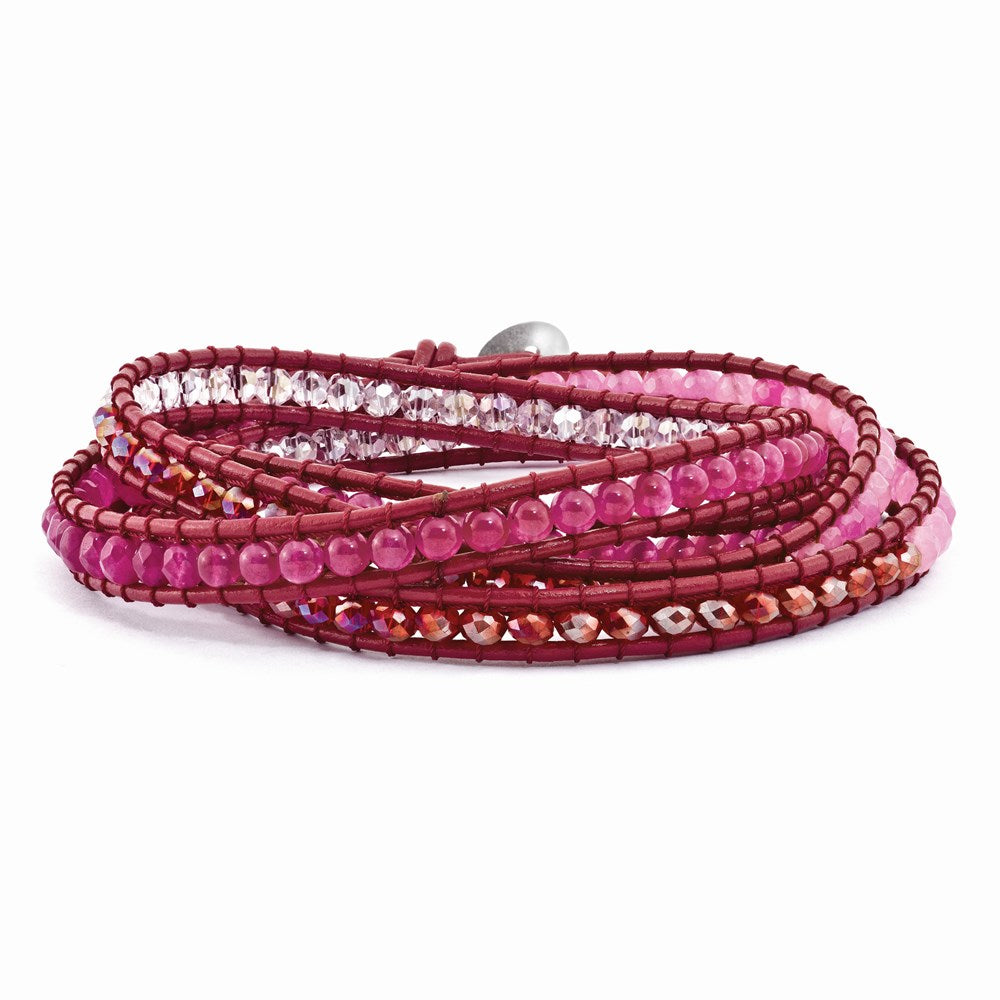 34 Zoll Multi Kristall und Colored Jade Gekugelt Leder Multi-wrap Armband