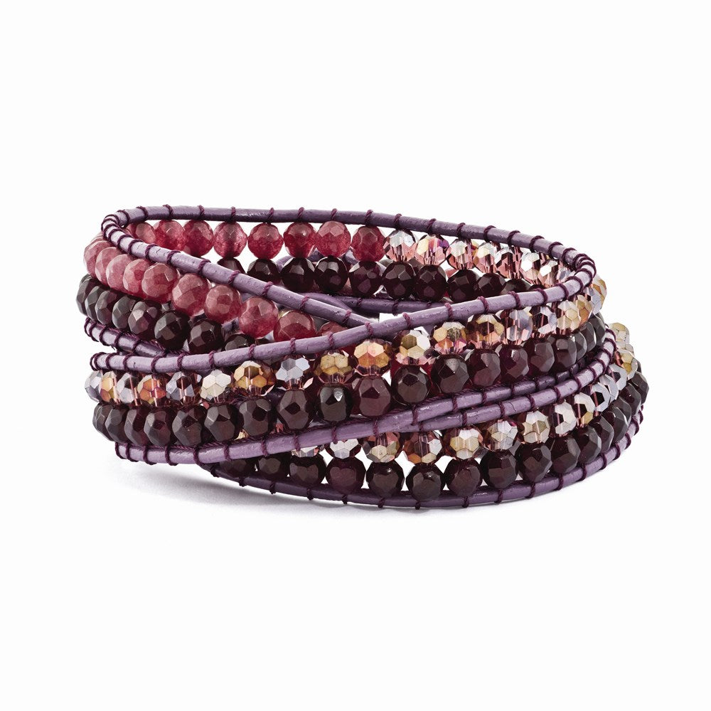 21 Zoll Lila Kristall und Rot Quarz Leder Multi-wrap Armband
