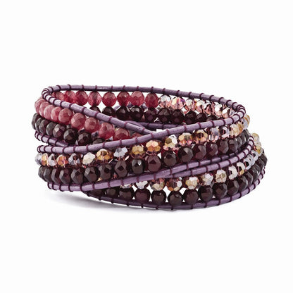 21 Zoll Lila Kristall und Rot Quarz Leder Multi-wrap Armband